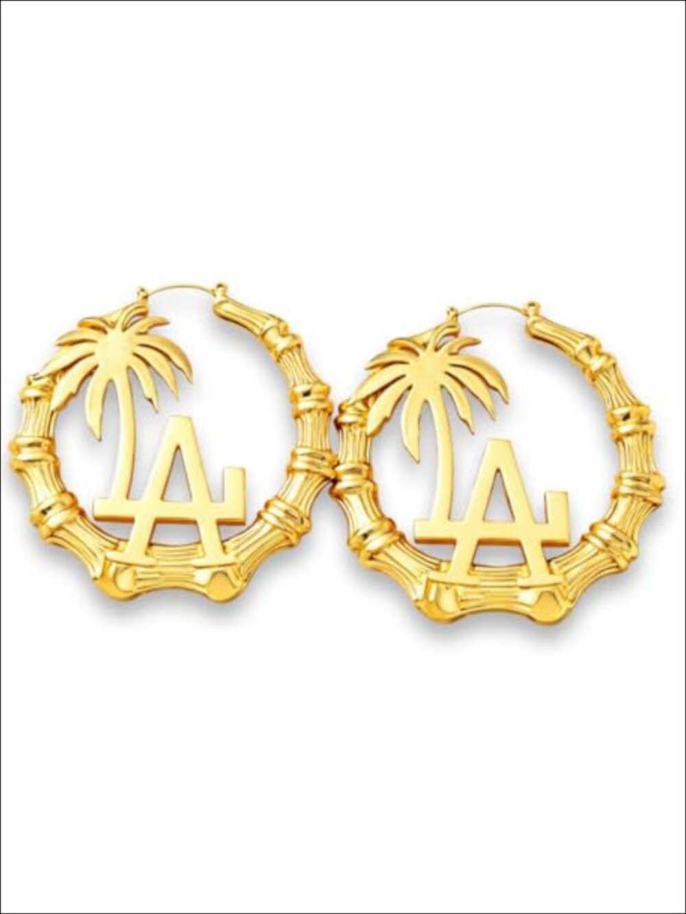 14K Gold Plated Bamboo Hoop Earrings Hinged Hoop Fashion Accessory